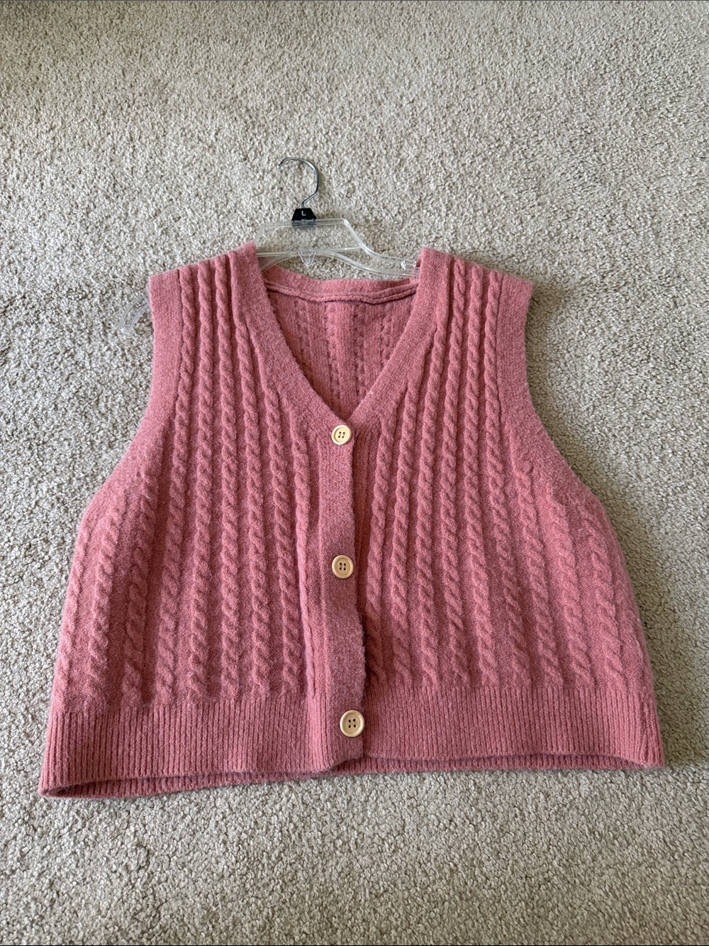 Pink/Salmon Cable Knit Button-Front Sweater Vest